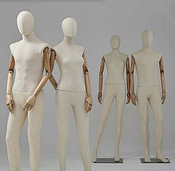 Манекен жіночий, чоловічий з дерев'яними руками і оксамитовою обшивкою для магазину одягу