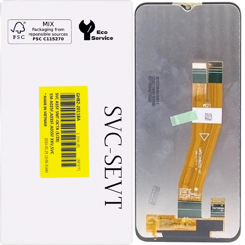 Дисплей Samsung A025G Galaxy A02s /A025U /M025 чорний, 163 x 72.5 mm, жовтий шлейф, оригінал, сервісна упаковк, фото 1