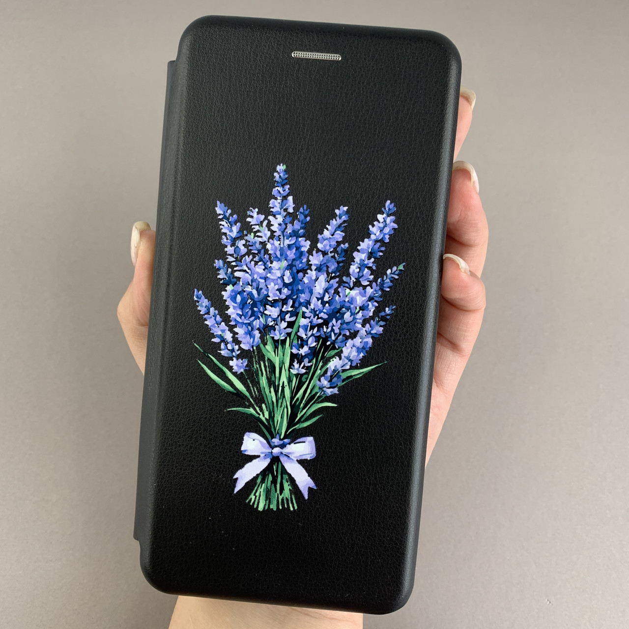 Чохол-книга для Motorola G20 книжка з принтом з лавандою на телефон моторола г20 чорна q07w