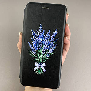 Чохол-книга для Samsung Galaxy J7 (2015) j700 книжка з принтом з лавандою на телефон самсунг дж700 чорна q07w