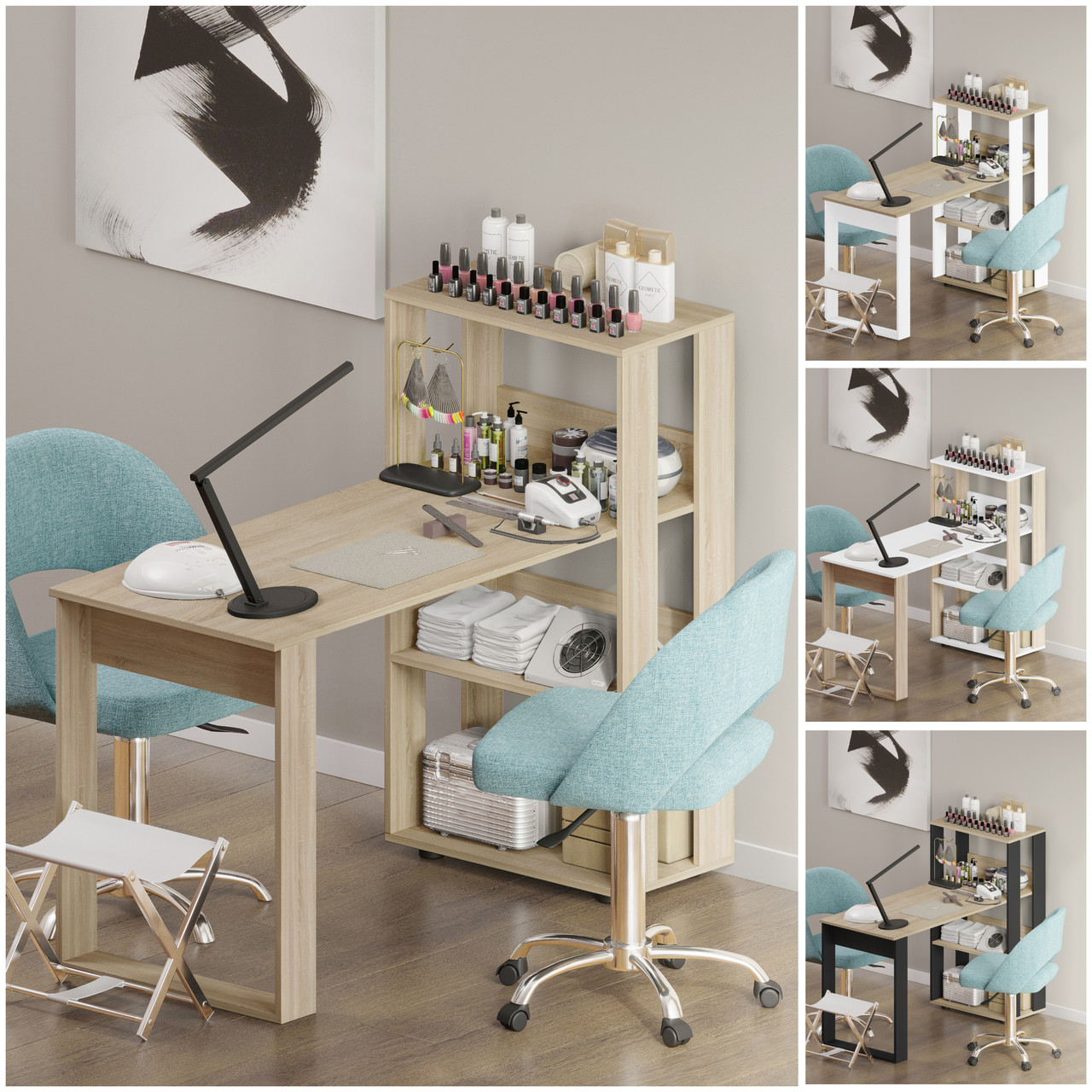 Стіл манікюрний ЛОФТ з полицями 130*58 висота стільниці 75 см. Дуб Сонома, фото 1