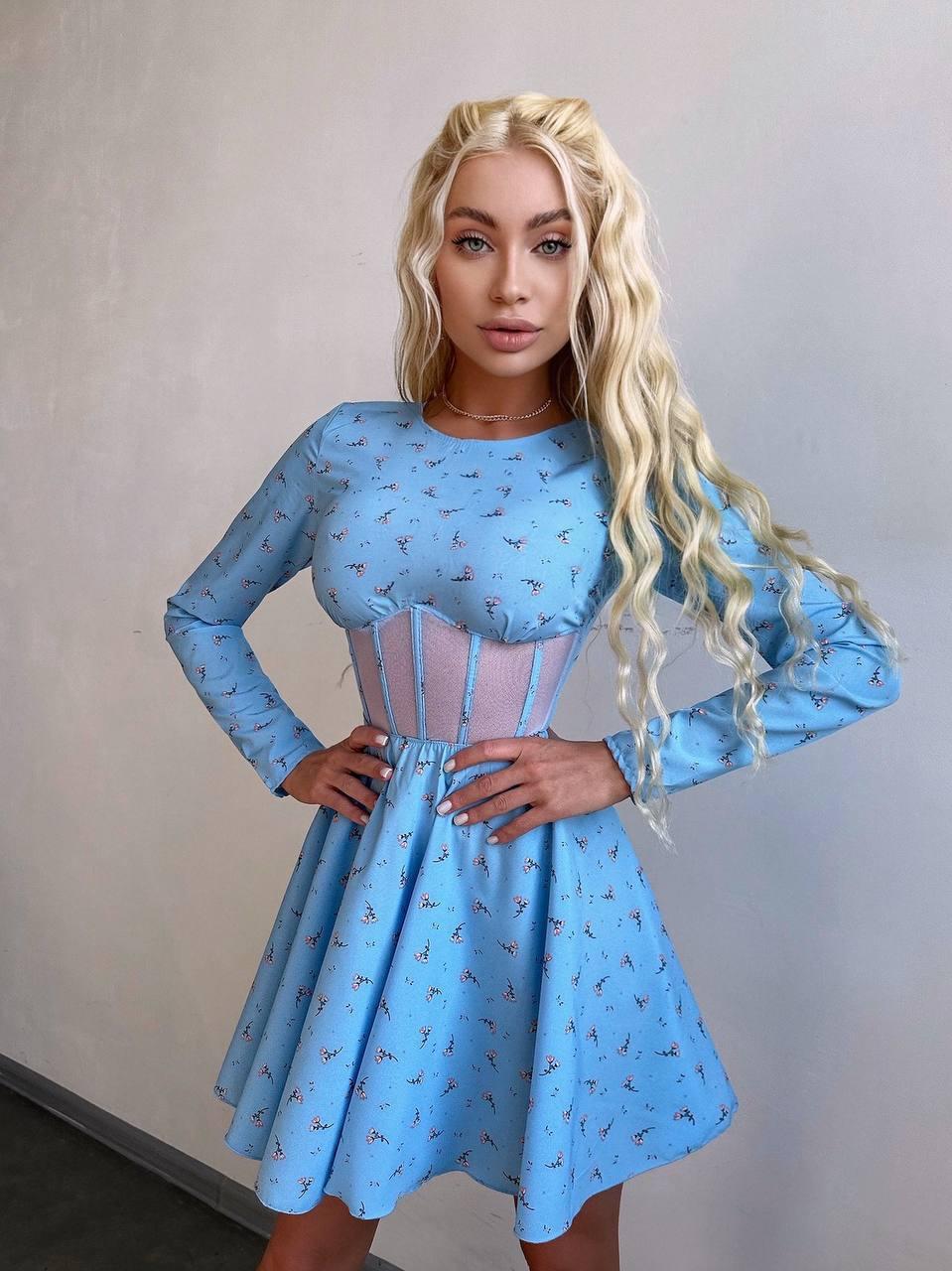 Красива жіноча сукня з пишною спідницею сонце квітковий принт Smb9338