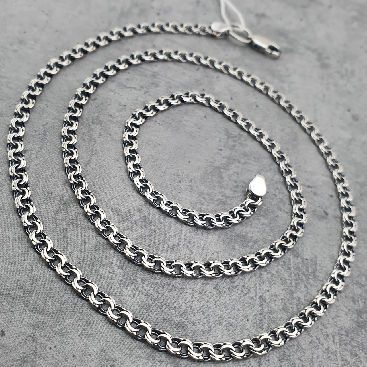 Срібна цепочка Бісмарк, ширина 3,5 мм. Тонкий ланцюжок на шию. Довжина 50 см, фото 1