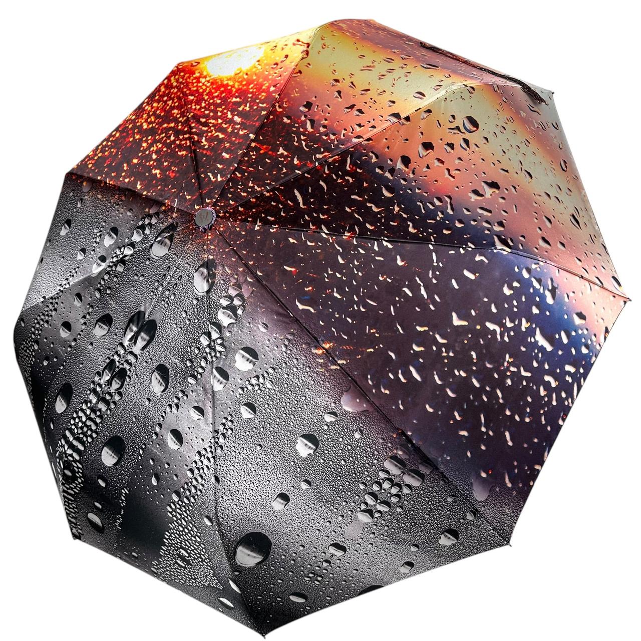 Жіноча парасолька напівавтомат на 9 спиць сатиновий купол з принтом від Frei Regen, сіра ручка, 09041-6, фото 1