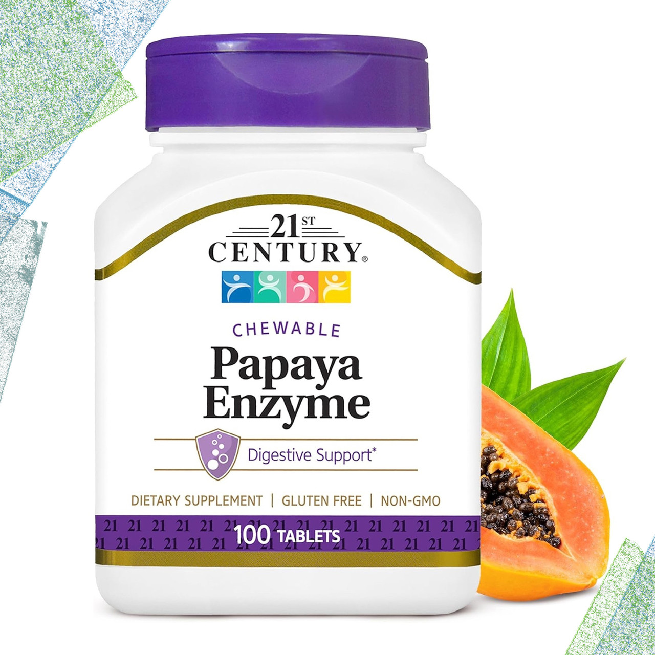 Для травлення Папаqя 21st Century Papaya Enzyme 100 жувальних таблеток