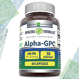 Для мозку, при стресах Amazing Nutrition Alpha GPC 600 мг на порцію  60 капсул