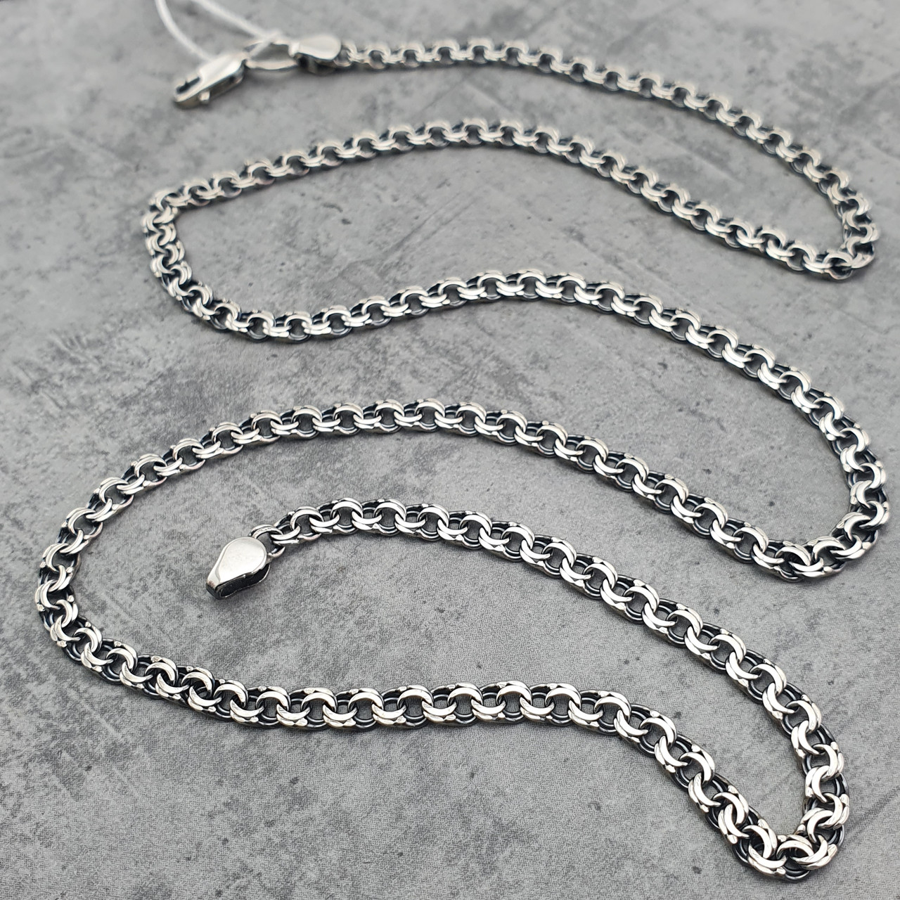 Срібна цепочка чоловіча Бісмарк, ширина 3,5 мм. Тонкий ланцюжок на шию. Довжина 60 см, фото 1