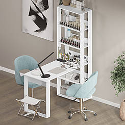 Стіл манікюрний ЛОФТ з полицями 130*58 висота стільниці 75 см. Білий