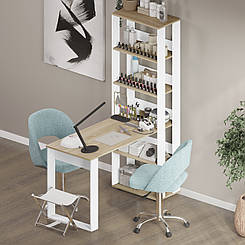 Стіл манікюрний ЛОФТ з полицями 130*58 висота стільниці 75 см. Дуб Сонома