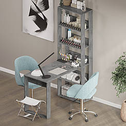 Стіл манікюрний ЛОФТ з полицями 130*58 висота стільниці 75 см. Бетон