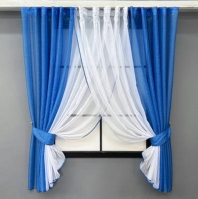 Кухонні шторки (400х170см.) комбіновані. Колір синій з білим. Код 111к 52-1167