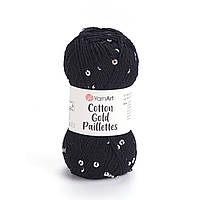 Yarnart COTTON GOLD PAILLETTES (Котон Голд Паєтка) №7101 чорний (Пряжа бавовна з паєткою, нитки для в'язання)