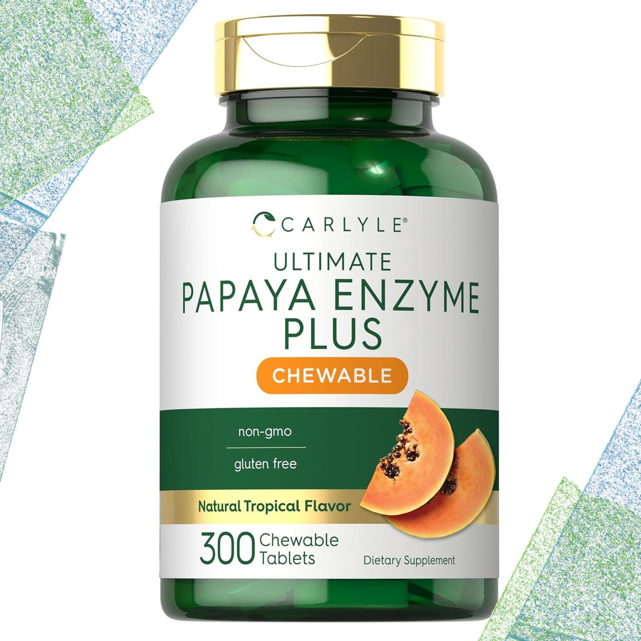 Для травлення Carlyle Papaya Enzyme Plus Chewable 300 жувальних таблеток (Ензим з Папайї)