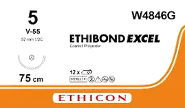 Етібонд Ексель (Ethibond Excel) зелений 4X75см M7 USP5 одна голка V-55, тип колючо-ріж.