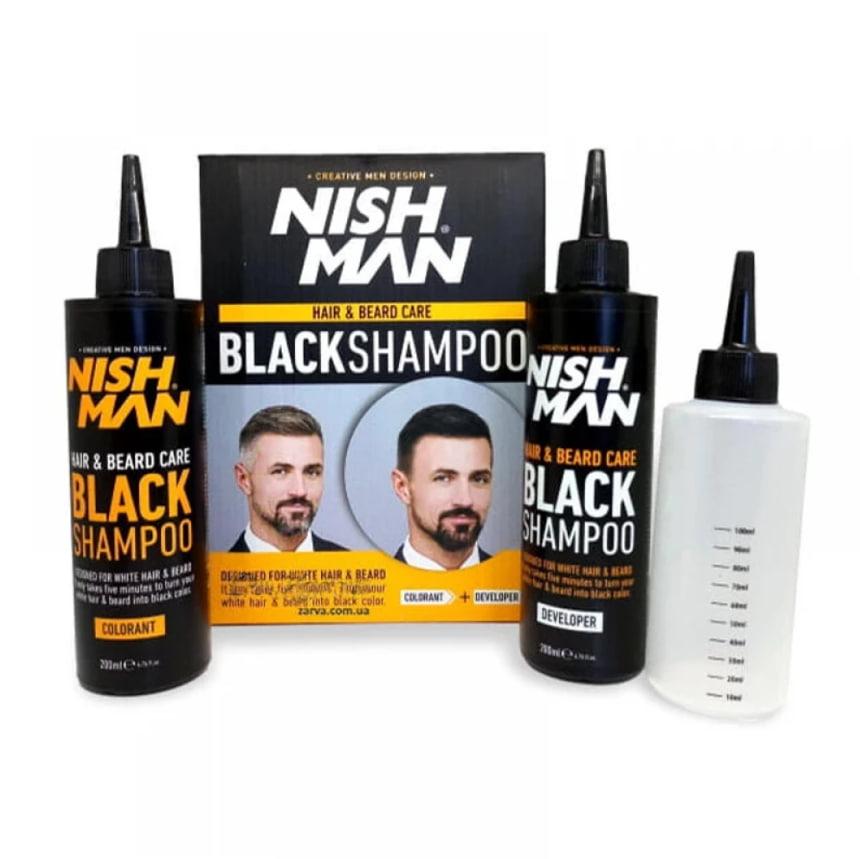 Шампунь-фарба для волосся, бороди та вусів Nishman Hair Bear Care Black Shampoo 2х200мл