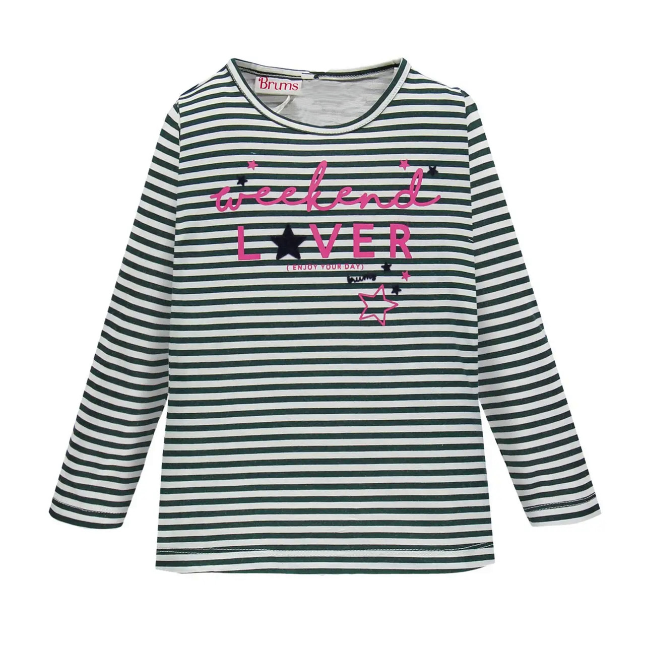 Лонгслів для дівчинки Brums 183BGFL008-694 в смужку білий із зеленим 140-170