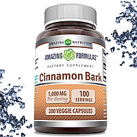 Кориця Amazing Nutrition Cinnamon Bark 1000 мг на порцію 200 вегетаріанських капсул (терміни до 07.2025)