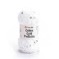 Yarnart COTTON GOLD PAILLETTES (Котон Голд Паєтка) №7102 білий (Пряжа бавовна з паєткою, нитки для в'язання)
