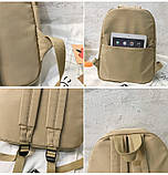 Стильний жіночий міський рюкзак 37*28 Маленький бежевий рюкзачок в місто або для студента, фото 8