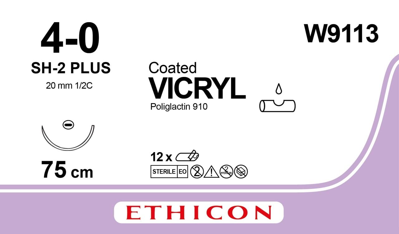 Вікрил (VICRYL) фіолетовий 75см M1.5 USP4/0 одна голка SH-2 PLUS, тип колюча Taper Point, 20мм 1/2