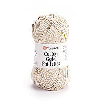 Yarnart COTTON GOLD PAILLETTES (Котон Голд Паєтка) №7104 беж (Пряжа бавовна з паєткою, нитки для в'язання)