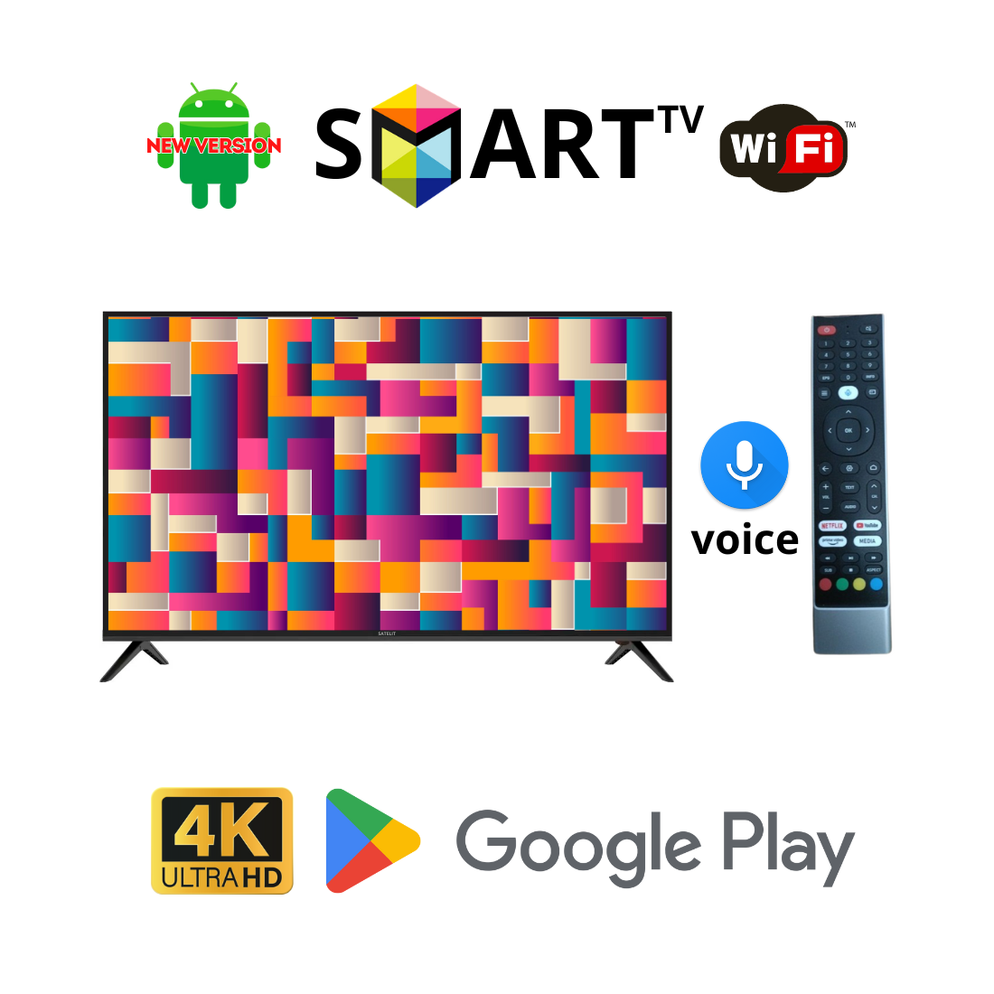 Телевізор Satelit 32" I Smart TV Android 15.0.1 / Full HD / Bluetooth / Пульт із голосовим керуванням, фото 1