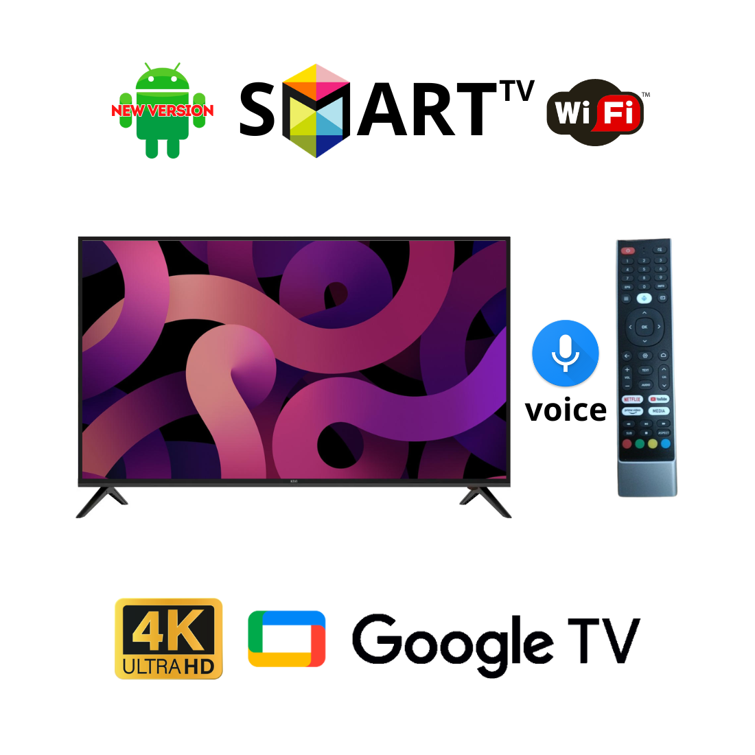 Телевізор KIVI 42 дюйми / Android 15.0 / Full HD / Підтримка USB / T2 / Bluetooth пульт в комплекті, фото 1