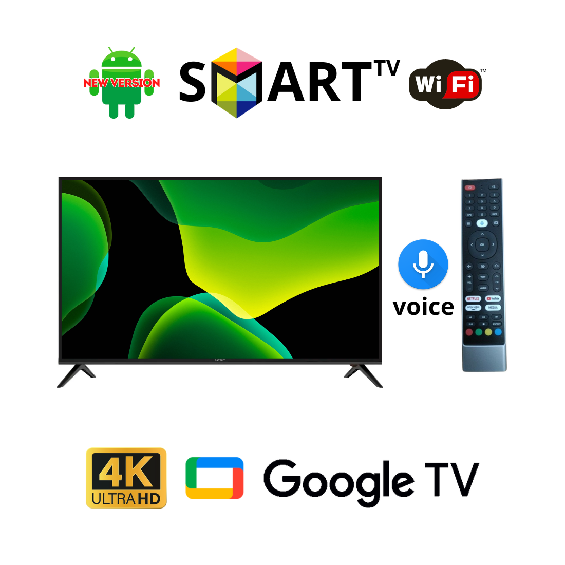 Телевізор Satelit 42 дюйми / Android 15.0 / Full HD / Підтримка USB / T2 / Bluetooth пульт в комплекті, фото 1