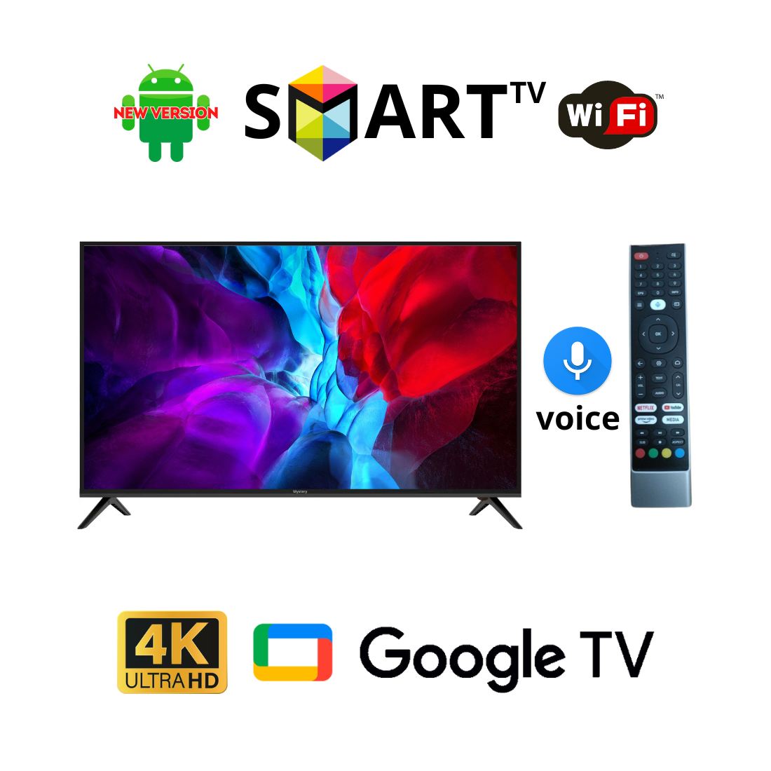 Телевізор Mystery 42 дюйми / Android 15.0 / Full HD / Підтримка USB / T2 / Bluetooth пульт в комплекті, фото 1