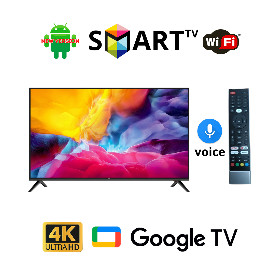 Телевізор SetUP 42 дюйми / Android 15.0 / Full HD / Підтримка USB / T2 / Bluetooth пульт в комплекті, фото 1