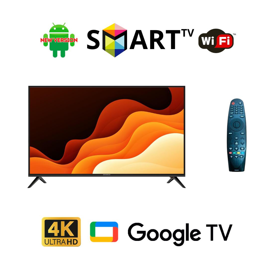 Телевізор Grunhelm 52 дюйми / Android 11 / FullHD / T2 / Пульт Bluetooth / Підтримка флешки, фото 1