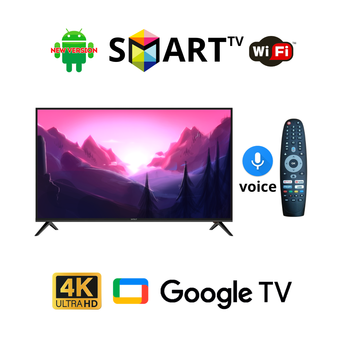 Телевізор Satelit 56" I Smart TV Android 13.0 / Full HD / USB / Bluetooth пульт