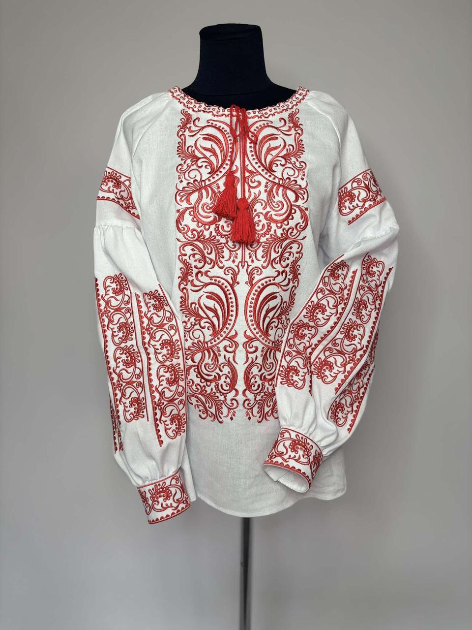 Вишиванка жіноча "Святослава" з білого льону і вишивкою червоним