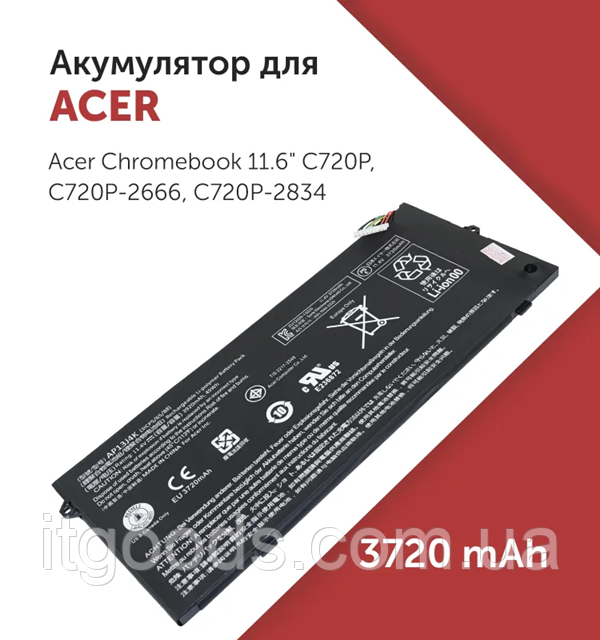 Акумуляторна батарея 11.25V 45Wh AP13J3K, AP13J4K для ноутбука Acer Chromebook C720, C720P, C740, 14 CB3