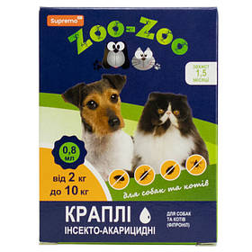 Краплі від бліх та кліщів Zoo-Zoo для котів та собак вагою 2-10кг(1 піпетка)
