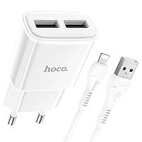 Сетевого зарядного пристрою HOCO C88A Star round dual port charger set (iP) 12W White
