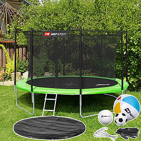 Батут + Подарунок Hop-Sport 10ft (305см) зелений з внутрішньою сіткою. Каркасний батут для дорослих і дітей