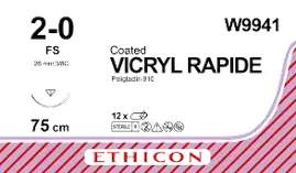 Вікрил Рапід (VICRYL Rapide) непофарбований 75см М3 USP2/0 одна голка FS, тип зворотньо-ріжуча