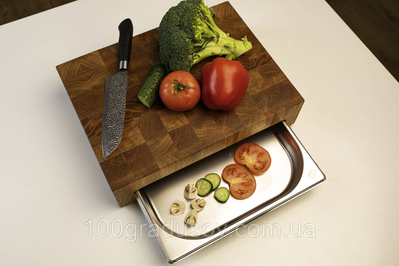 Торцева обробна дошка з гастроємкістю з дуба PAV-Wood 30х40х9 см, фото 1