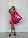 Вечірня малинова атласна коротка сукня з корсетом, фото 7