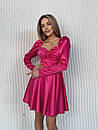 Вечірня малинова атласна коротка сукня з корсетом, фото 8