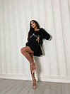 Вечірня чорна блискуча коротка сукня з корсетом, фото 3
