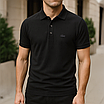 Чоловіча футболка поло Lacoste чорного кольору з вишитим патчем, преміальної якості, фото 3