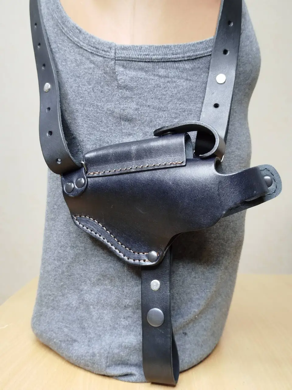 Оперативна кобура для ПМ макарова з підсумком під магазин неформована шкіряна чорна ЛІВША!!!, фото 1