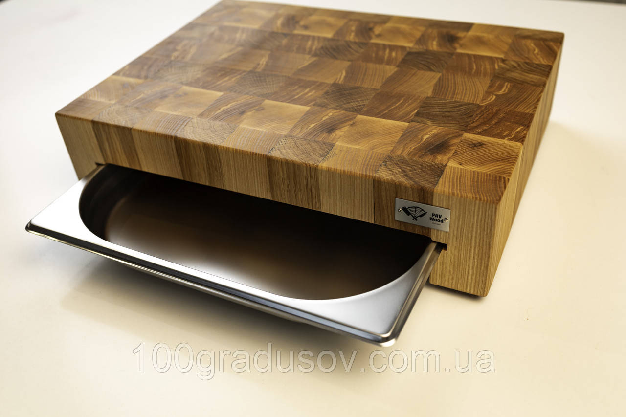 Кухонна торцева обробна дошка з гастроємністю з Дуба + Ясена PAV-Wood 30х40х9 см класика, фото 1