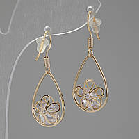 Сережки "Ітаоляо" Краплі з кристалами d-14мм L-31мм колір золото купити біжутерію оптом в інтернеті