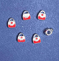 Намистина шарм Пандора світло сірий метал сумочка червона 10мм фас.6шт купити біжутерію дешево оптом в інтернеті