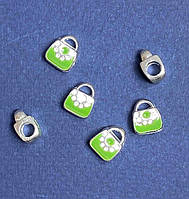 Намистина шарм Пандора світло сірий метал сумочка зелена 10мм фас.6шт купити біжутерію дешево оптом в інтернеті