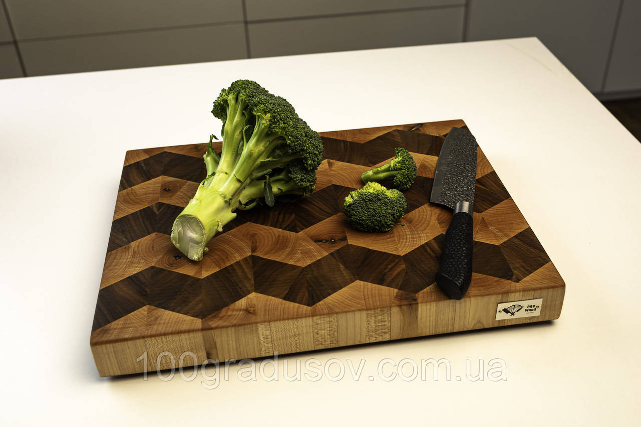 Торцева обробна дошка з горіха + клена "Зигзаг" PAV-Wood 30х40х4,5 см, фото 1