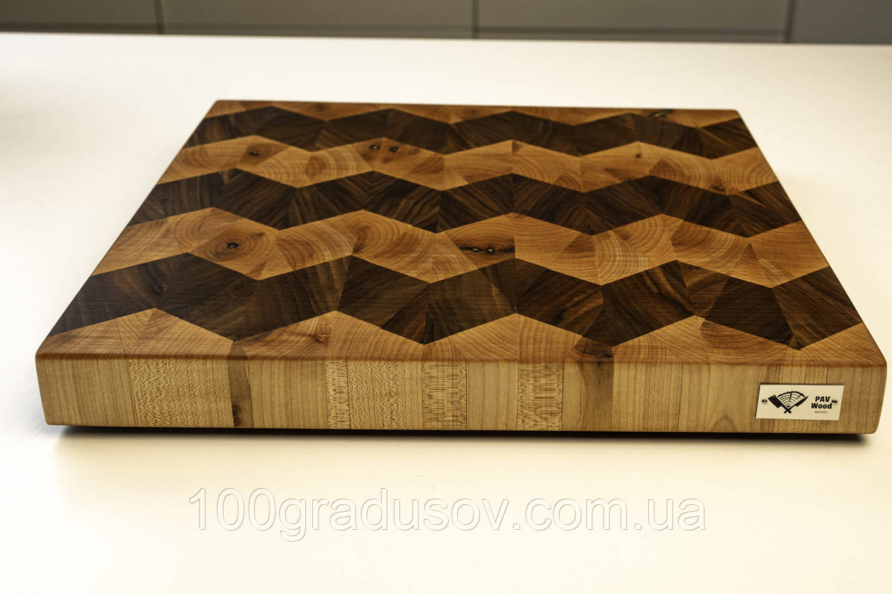 Кухонна торцева обробна дошка з Горіха + Клена "Зигзаг" PAV-Wood 30х40х4,5 см класика, фото 1